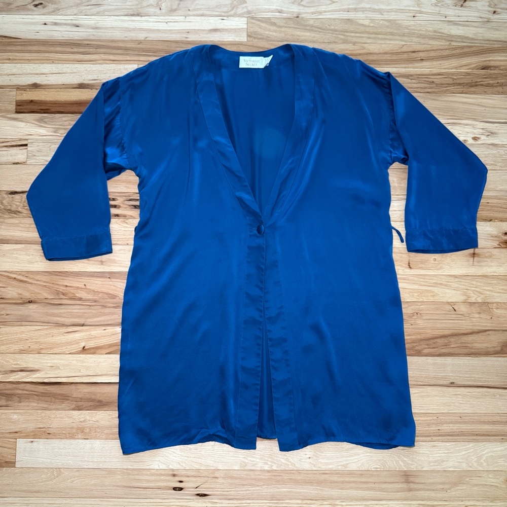 Vintage Victoria’s Secret Gold Label 100% Silk Robe Blue No Belt